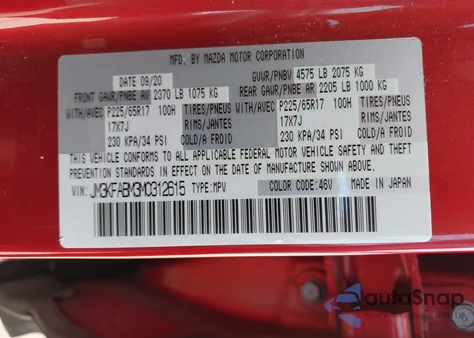 2021 Mazda Cx-5 Sport z USA, uszkodzony, nr VIN JM3KFABM3M0312615